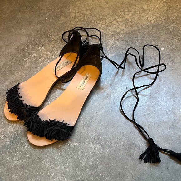 Steve Madden - Fringe Ankle Wrap Sandals / Size 7.5 - Picture 1 of 5